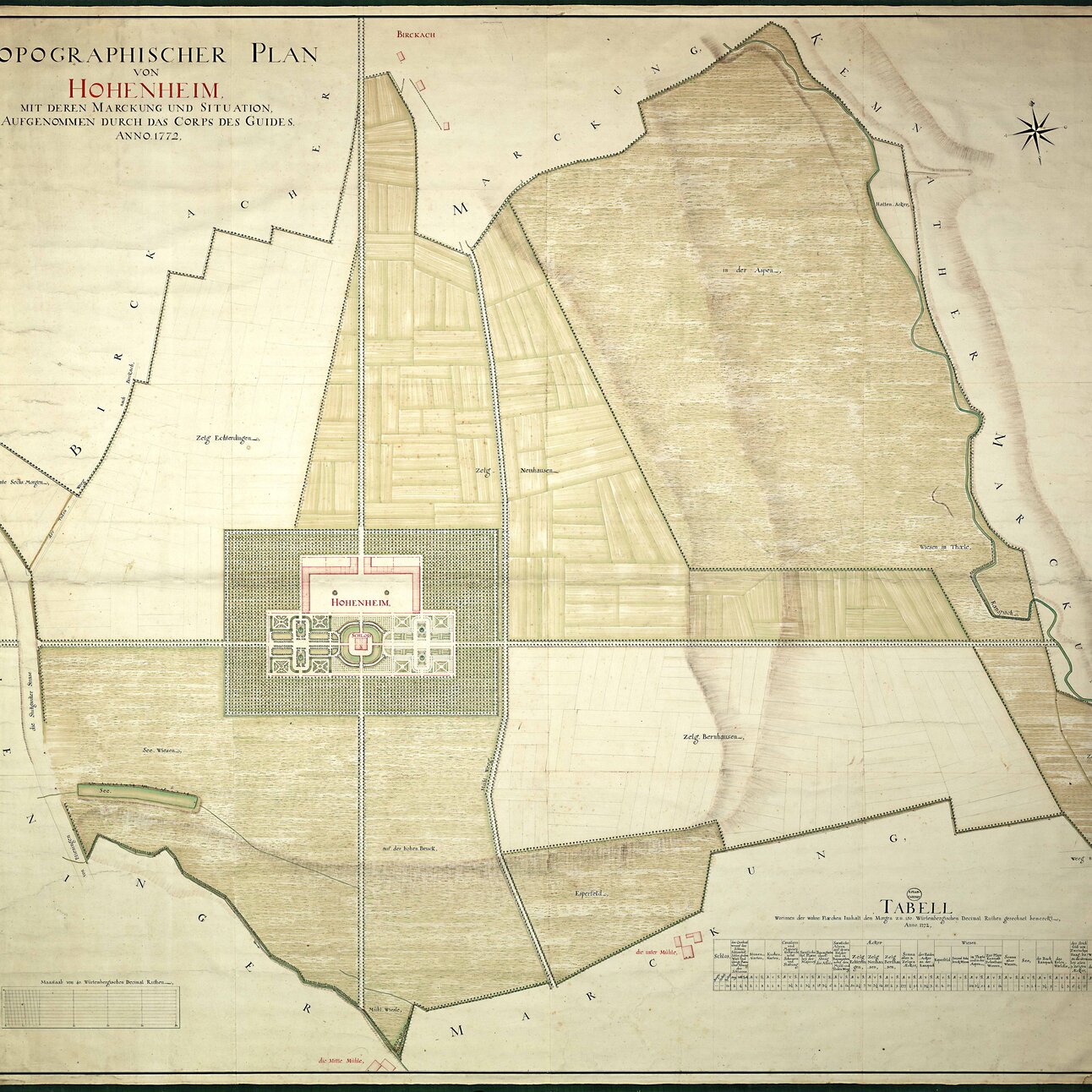 Topographischer Plan von Hohenheim, Corps des Guides,  1772
